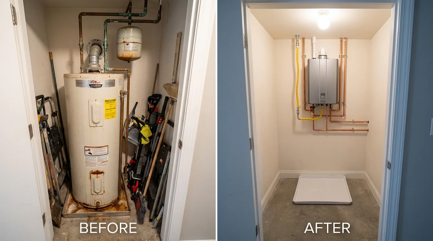 Tank water heater versus wall-mounted tankless unit comparison for Davis, CA homeowners