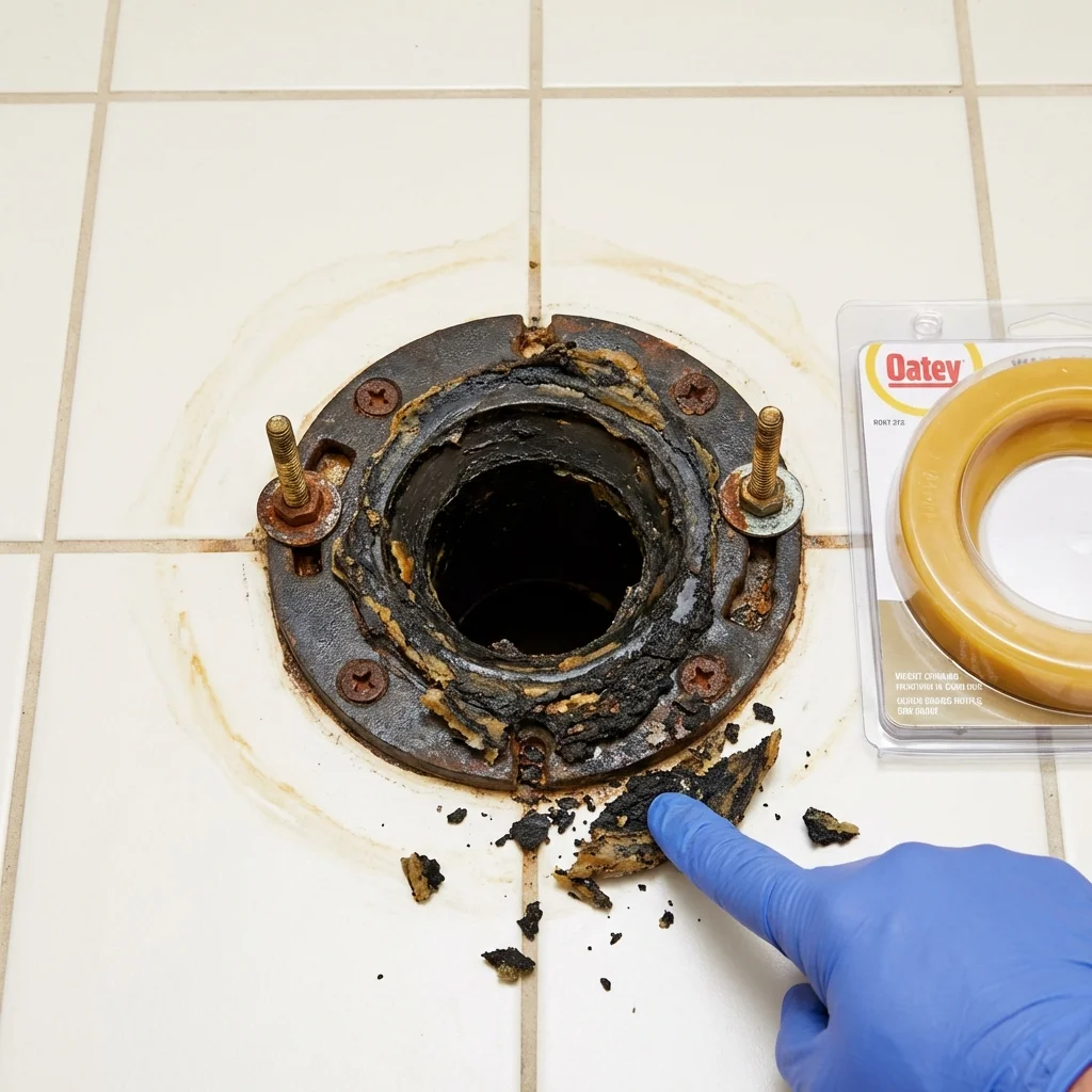 Failed wax ring showing water seepage at the base of a toilet in a Davis, CA home