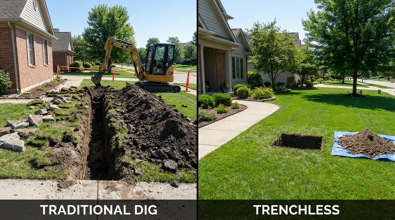 Trenchless sewer repair with minimal yard damage versus traditional excavation in Davis, CA
